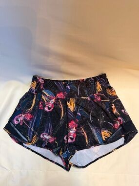 lululemon athletica Black Athletic Shorts with Pink and Yellow Floral Accents